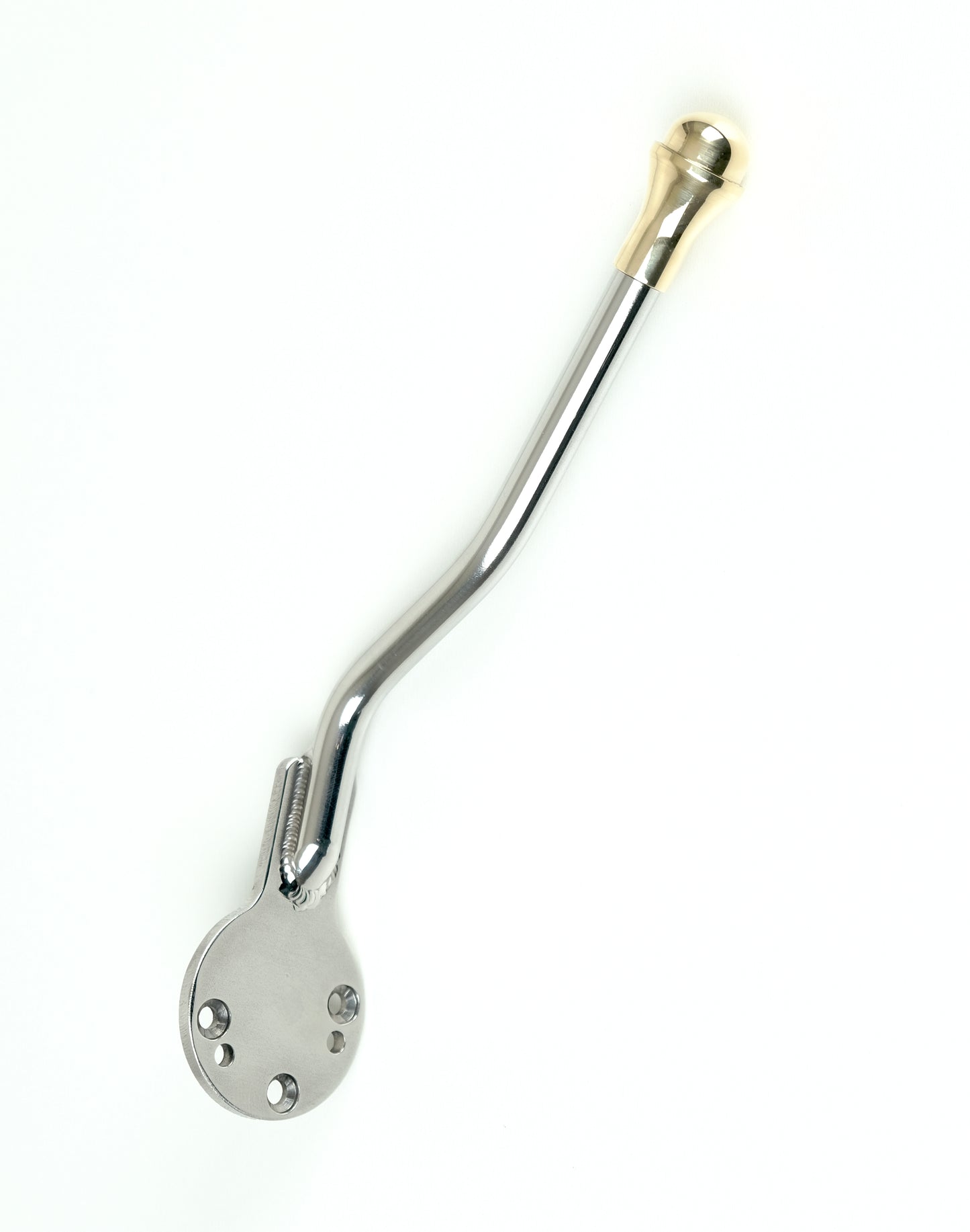 Edward Richie brass jokey shift knob mounted on shifter full view