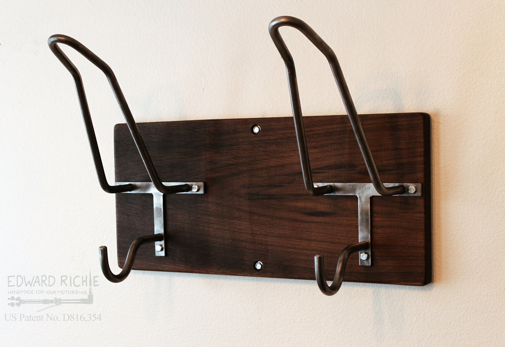 Double Motorcycle Helmet Rack & Jacket Hook, Handmade – Edward Richie Customs